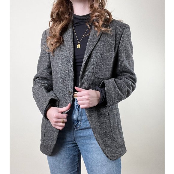 Vintage Jackets & Blazers - Vintage Union Made Hand Woven Scottish Harris Tweed Wool Oversized Blazer Jacket